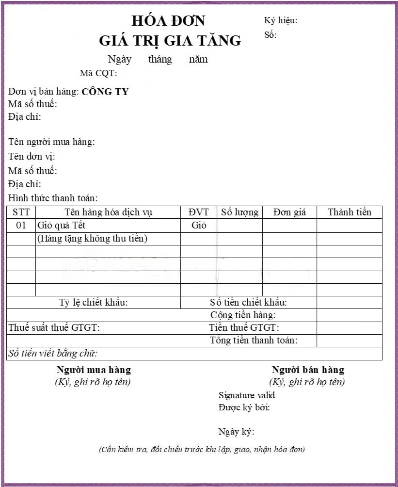 mẫu hoá đơn quà tặng