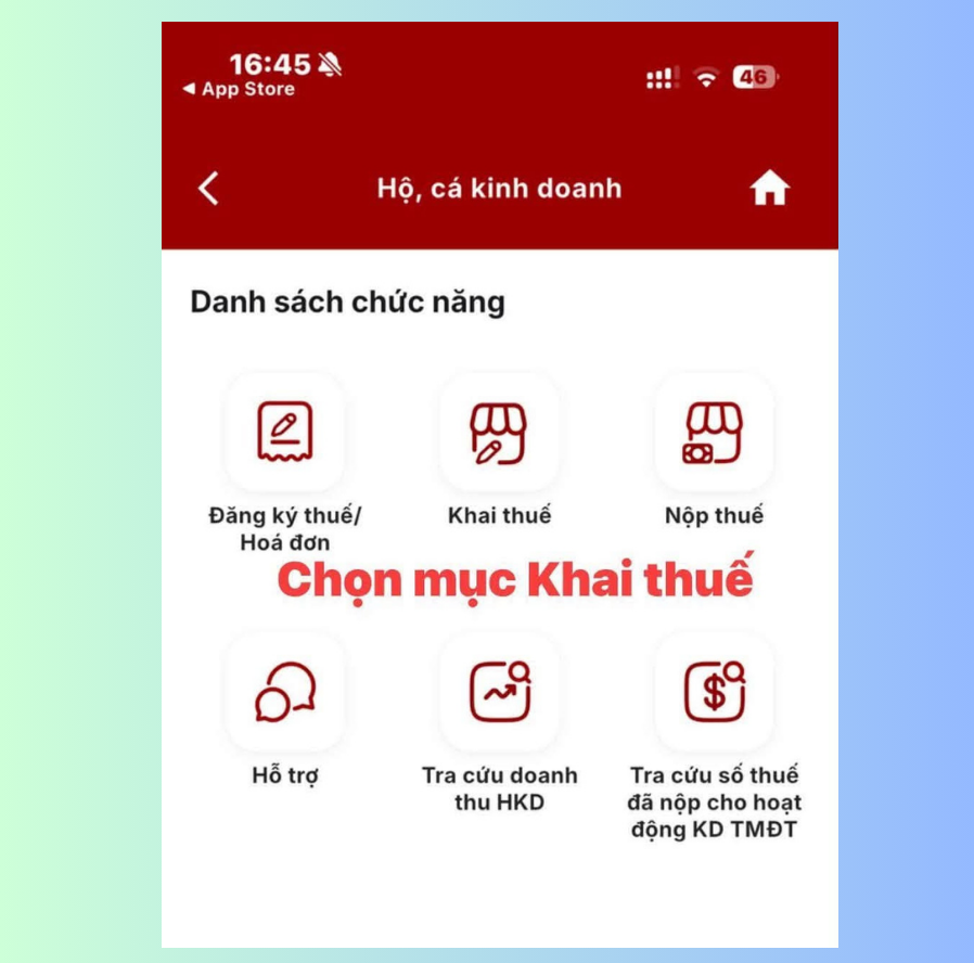 Chọn Khai thuế