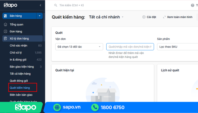 Quét kiểm hàng siêu thị trên phần mềm Sapo