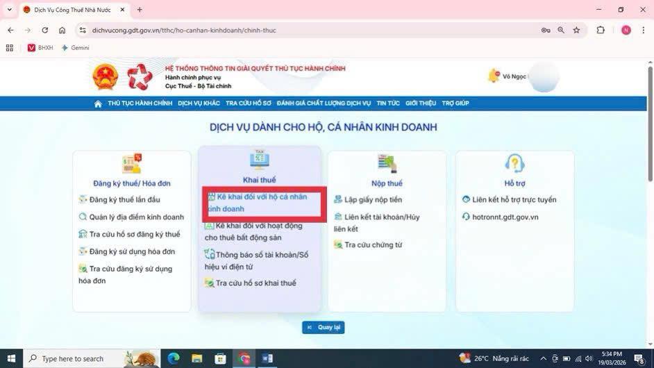 kê khai đối với hộ cá nhân kinh doanh