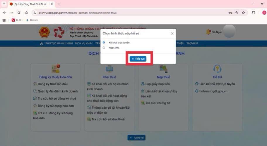 kê khai trực tuyến