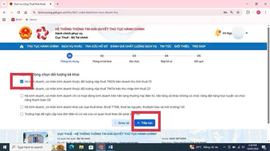 đối tượng điền tờ khai