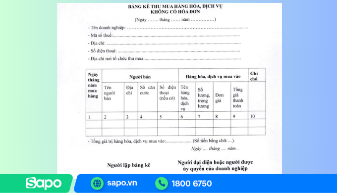Hộ kinh doanh lập bảng kê thu mua hàng hóa dịch vụ không có hóa đơn