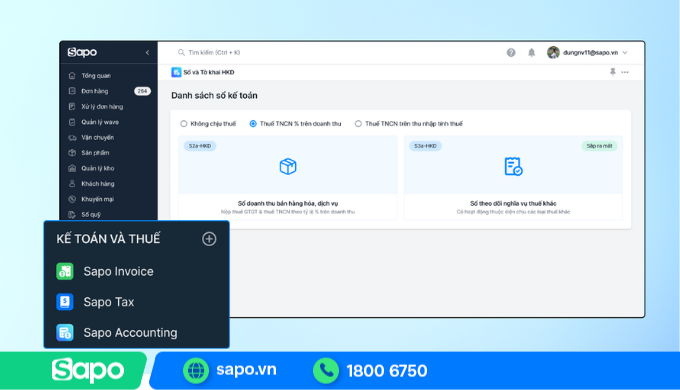 Kê khai thuế trên phần mềm quản lý bán hàng Sapo