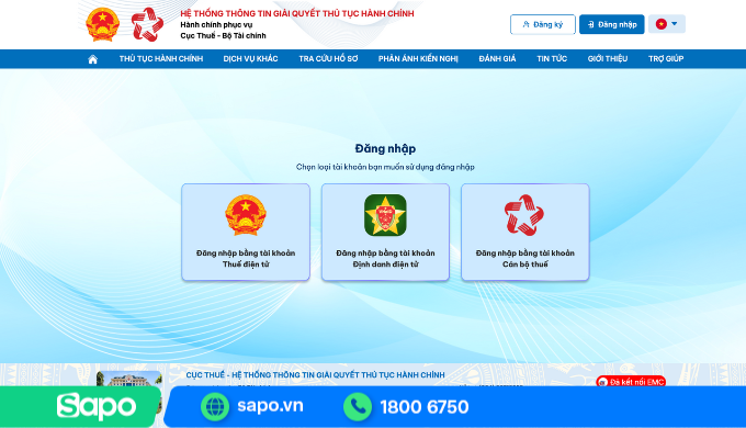 đăng nhập tài khoản dịch vụ công thuế