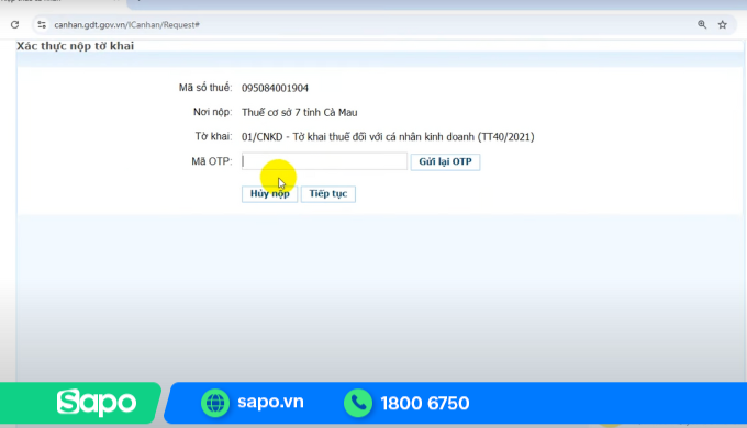 nhập OTP xác thực