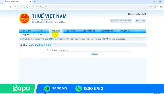 Bước 3: Chọn chức năng kê khai thuế