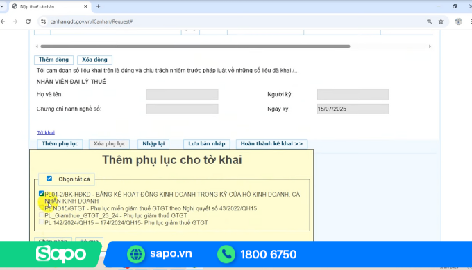 Bước 5: Lập phụ lục nếu cần