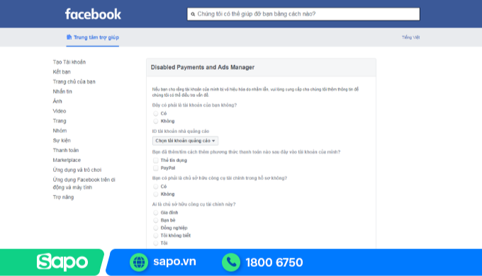 Mẫu kháng nghị quảng cáo Facebook không được duyệt