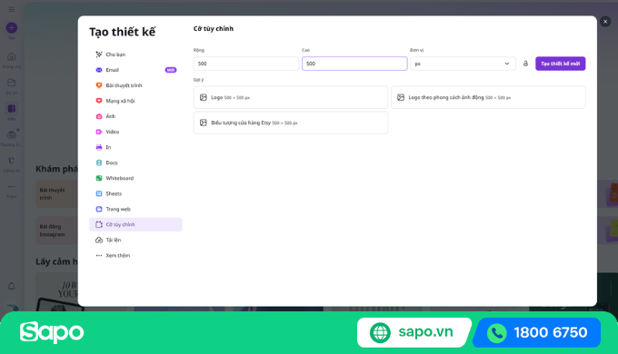 tạo thiết kế mới trên Canva