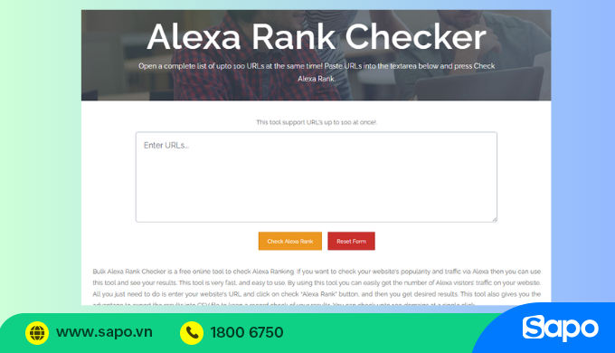 Kiểm tra web trên Alexa Rank Checker