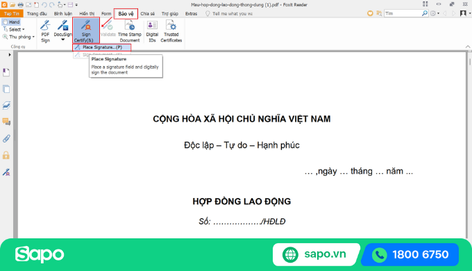 Ký số trên file PDF - Foxit Reader