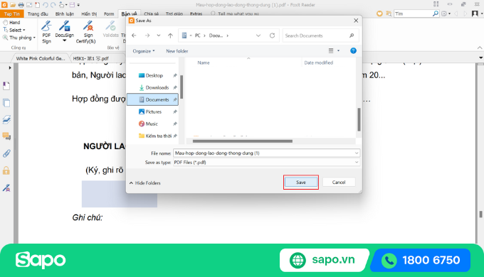 Lưu file PDF sau khi ký chữ ký số trên file PDF