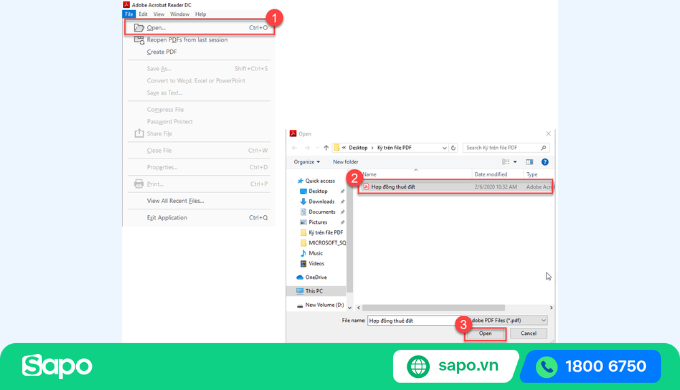 Mở file cần ký số bằng acrobat adobe reader