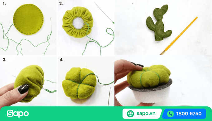 chậu hoa xương rồng bằng vải nỉ