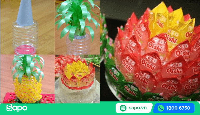 quả dứa trang trí bằng kẹo oishi