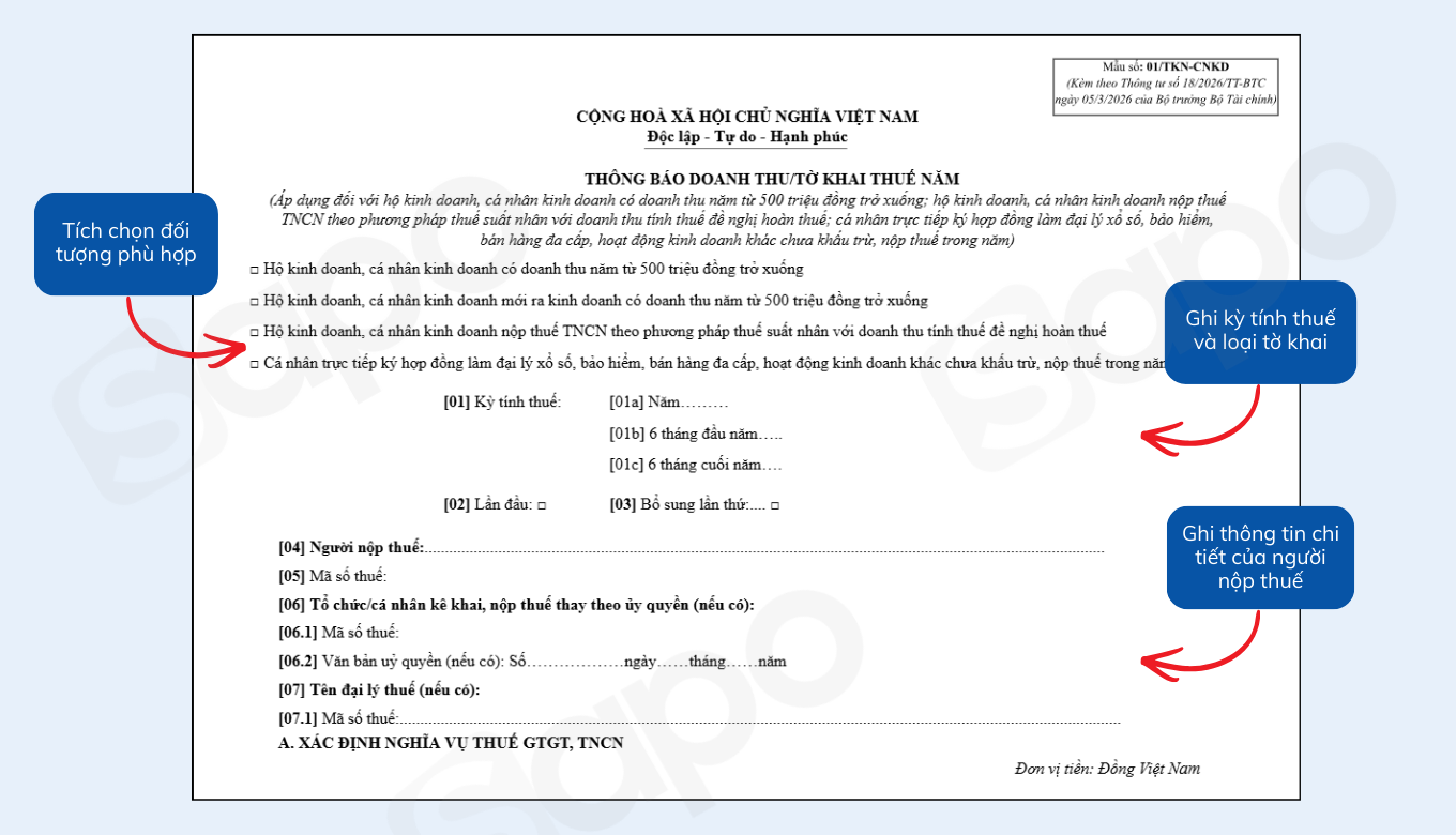 hướng dẫn lập tờ khai 01/tkn-cnkd