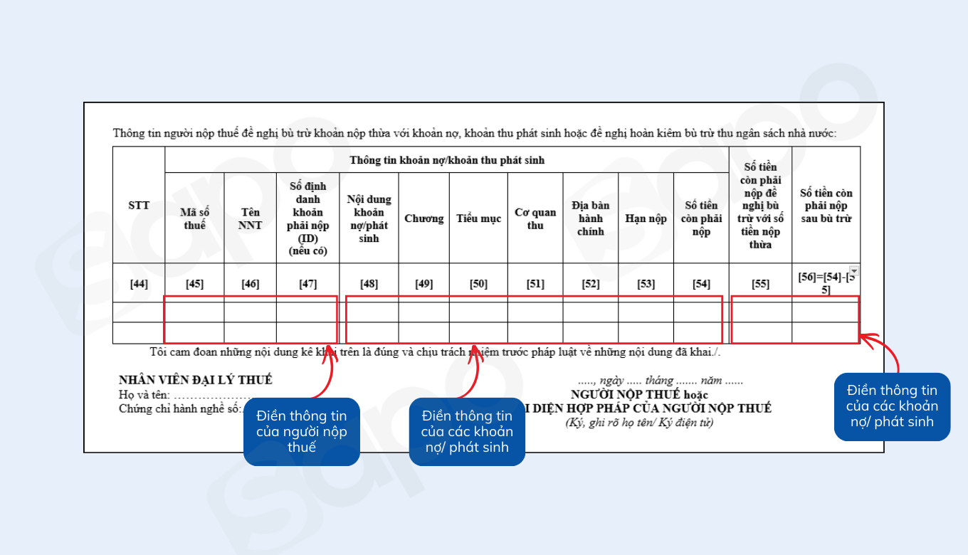 đề nghị bù trừ với khoản thuế còn nợ
