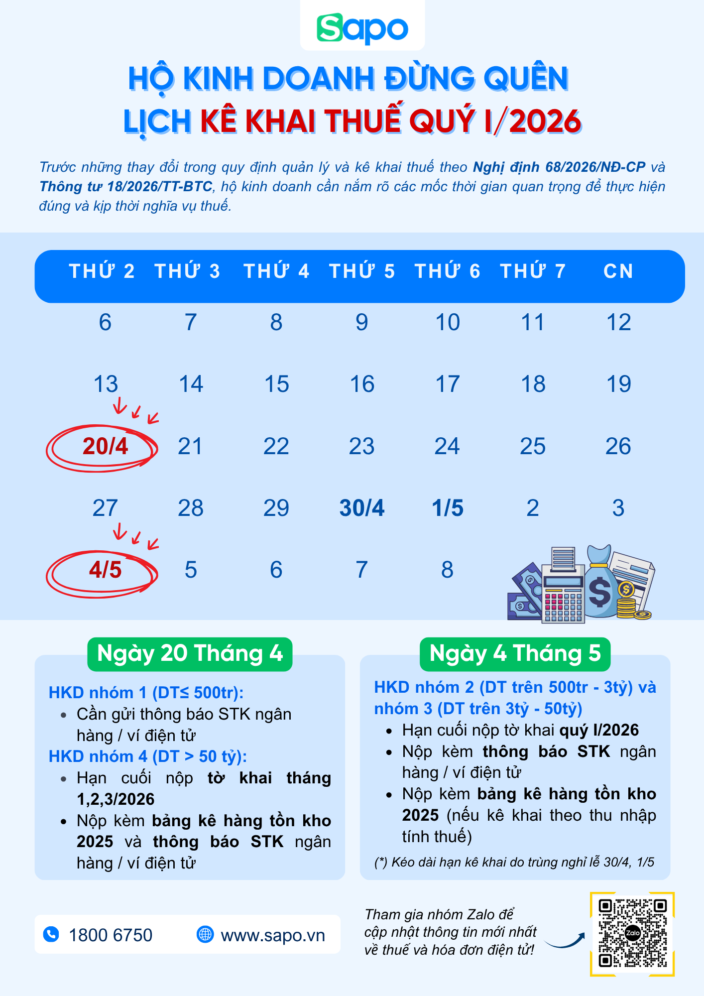 lịch kê khai thuế quý 1