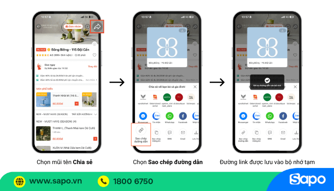 Các bước lấy link quán trên ShopeeFood