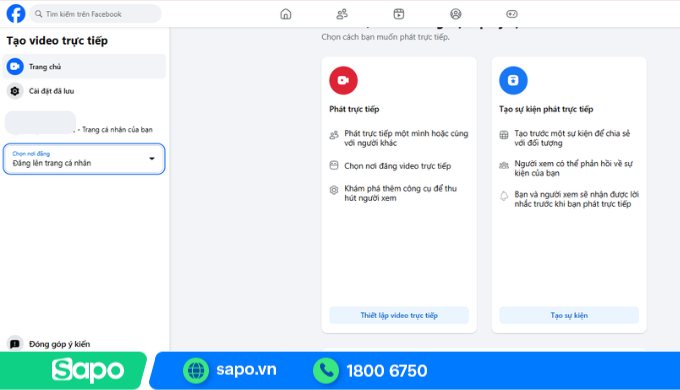 Mở livestream trên Facebook