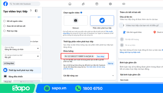 kết nối Facebook với OBS Studio sử dụng khóa luồng