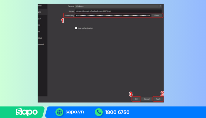 Nhập khóa luồng livestream Facebook