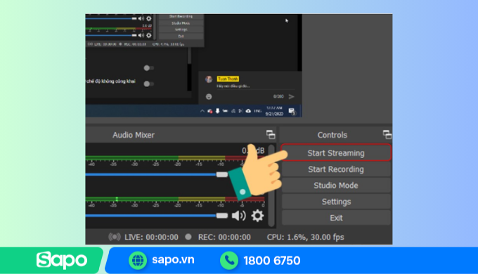 Khởi động livestream từ OBS Studio