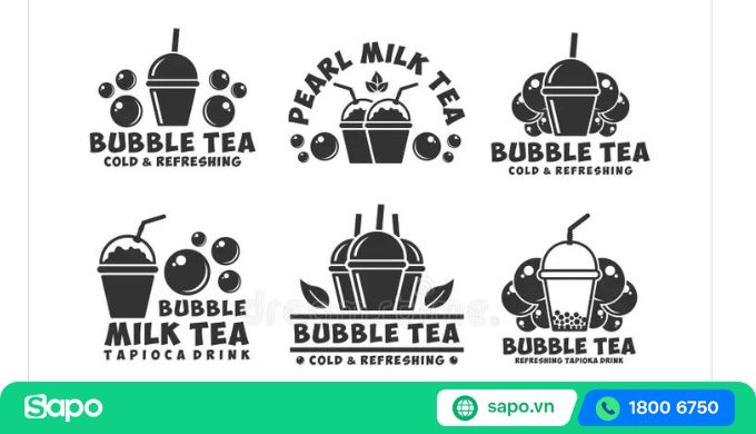 logo quán trà sữa trắng đen