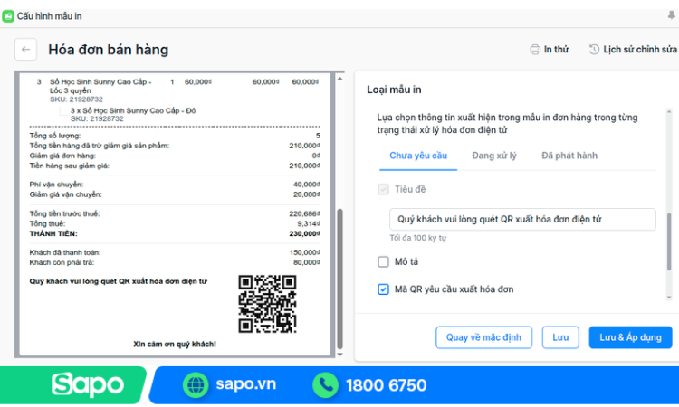 Cấu hình mã QR xuất hóa đơn điện tử trên Sapo OmniAI