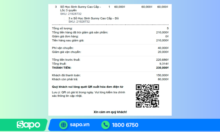 Mã QR xuất hóa đơn điện tử trên Sapo