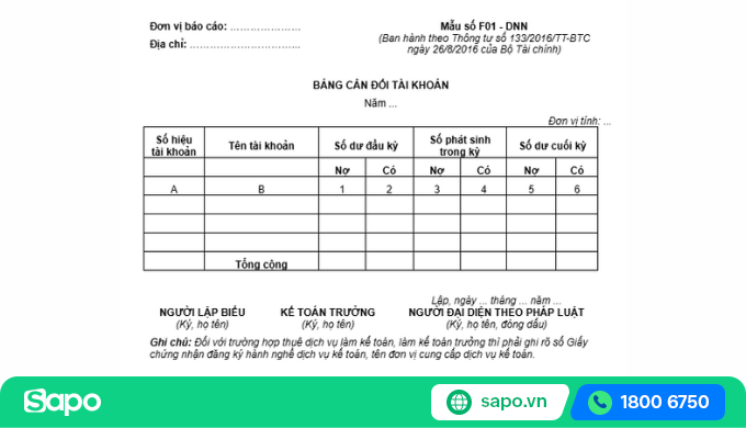 Bảng cân đối kế toán theo thông tư 133