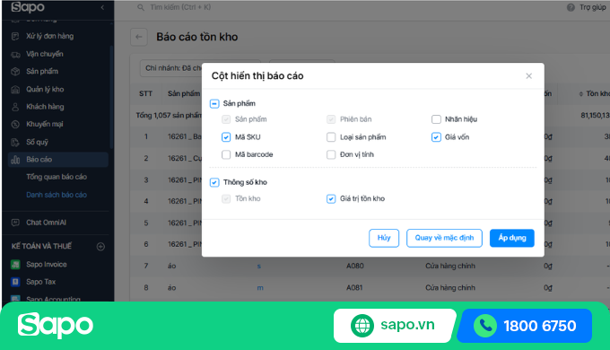 báo cáo tồn kho