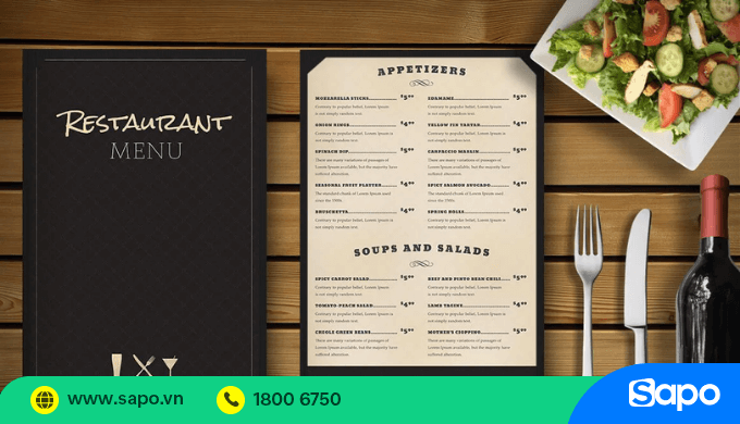 thực đơn gọi món