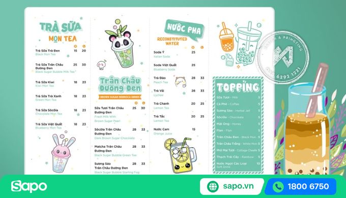 Mẫu menu trà sữa đơn giản