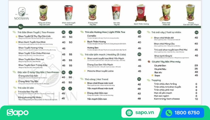 Bảng menu trà sữa