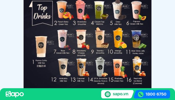 Menu quán trà sữa đẹp