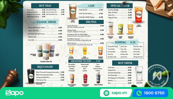 Menu trà sữa phong cách hiện đại