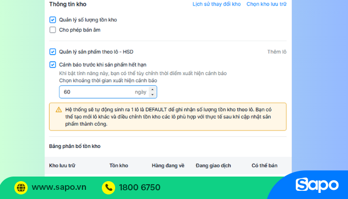 Quản lý hạn sử dụng hàng hóa trên phần mềm Sapo