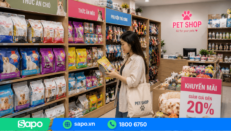 Cửa hàng thú cưng đa dạng mặt hàng để khách chọn