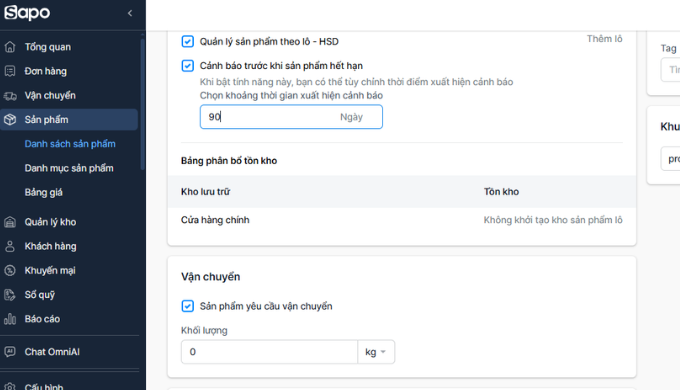 Quản lý hạn dùng sữa trên phần mềm Sapo