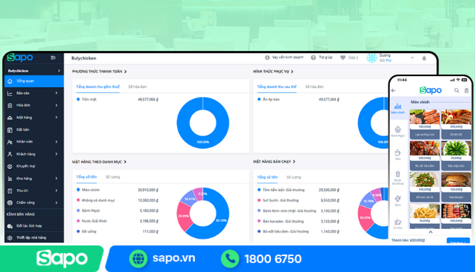 Phần mềm quản lý nhà hàng, dịch vụ Sapo