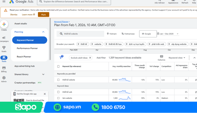 Nghiên cứu từ khóa qua Keyword planner