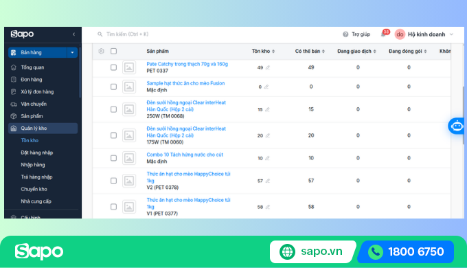 Quản lý kho trên phần mềm Sapo