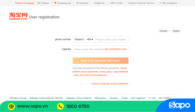 Đăng ký tài khoản taobao