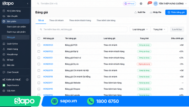 Quản lý giá bán theo từng nhóm khách trên phần mềm Sapo
