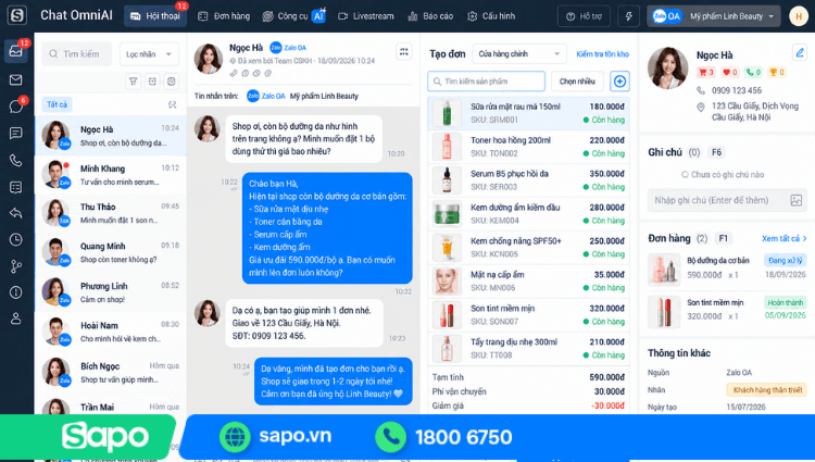 Tạo đơn ngay trên màn hình chat OmniAI với kênh bán Zalo OA
