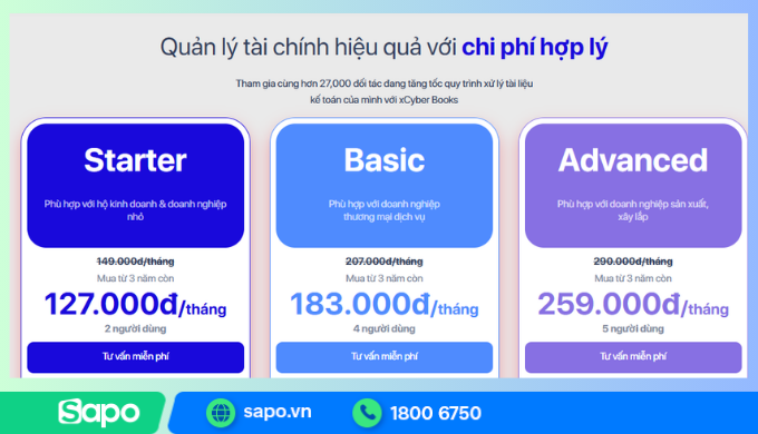 Các gói trả phí của xCyberBook