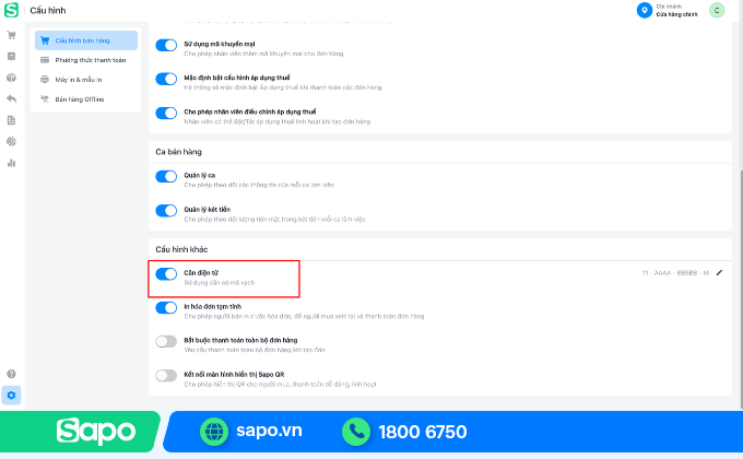 Kết nối cân điện tử trên phần mềm Sapo