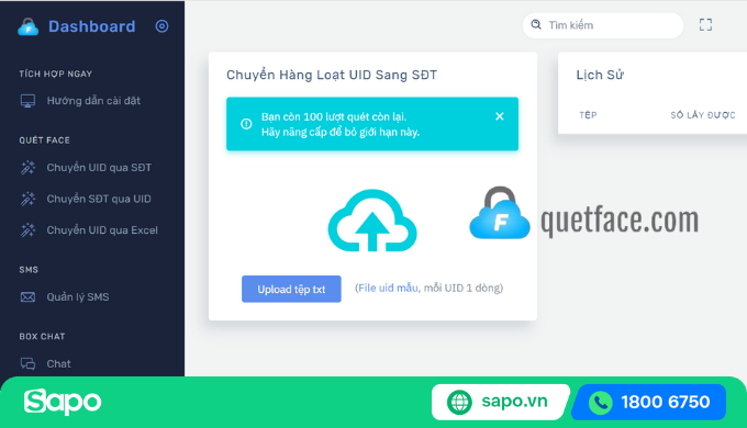 Phần mềm lấy số điện thoại từ Facebook Quetface